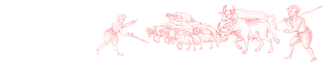 Illustration of animals being herded to market